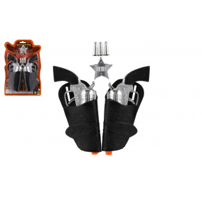 Pistole/kolt klapací s pouzdrem 2ks kovbojská sada plast s doplňky na kartě 19x29cm