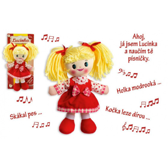 Teddies Puppe Lucinka Stoffpuppe Plüsch 30 cm singend auf Tschechisch auf Karte