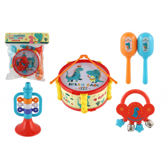 Teddies Musikinstrumente/Set aus Kunststoff 5 Stück in Schachtel 2 Farben im Beutel 27,5x28cm 3m+