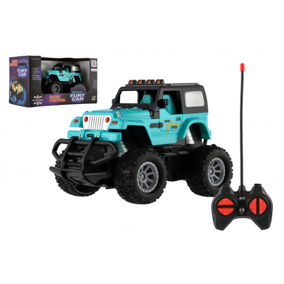 Teddies RC Auto Geländewagen 14cm Kunststoff 27MHz mit Licht türkis in Schachtel 20x11x10cm
