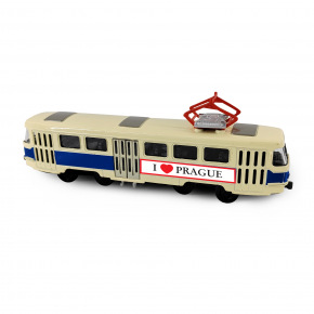 Rappa Kovová česká retro tramvaj modrá 16 cm PRAGUE otevírací dveře