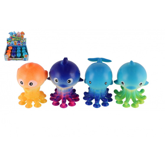 Teddies Meerestier Oktopus Antistress Quetschspielzeug mit Saugnäpfen Silikon 9x6cm 4 Arten
