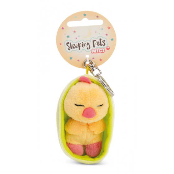 NICI klíčenka spící Kuřátko 12 cm, světle zelený košík, GREEN