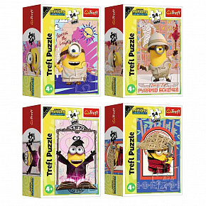 Trefl Minipuzzle 54 dílků Čas na hraní s Mimoni 4 druhy v krabičce 6,5x9x4cm 40ks v boxu