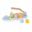 Teddies Containerschiff mit Kran 13-tlg. Holz 28cm mit Zubehör in Schachtel 30x16x8cm 24m+