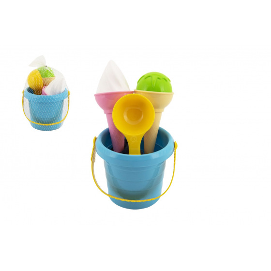 Teddies Sada na písek plast kbelík + formičky zmrzlina v síťce 12x17x12cm 12m+