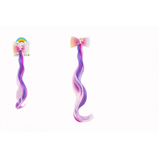 Spona do vlasů mašle s jednorožcem s duhovým příčeskem kov/plast 7x30cm v sáčku