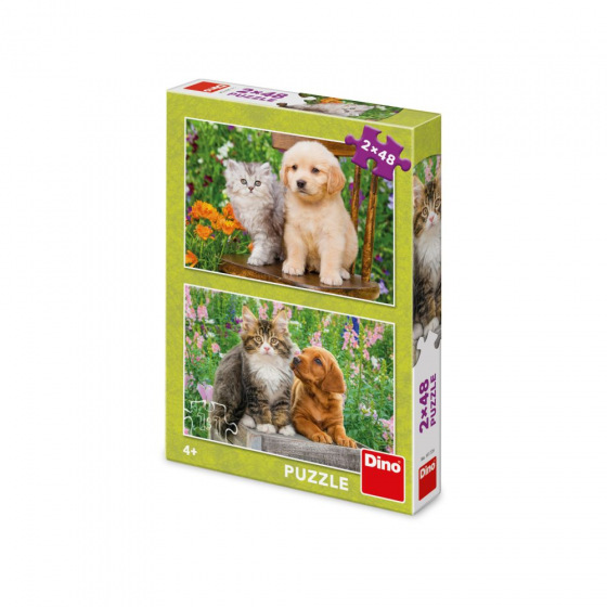 Dino HUND UND KATZE IM GARTEN 2x48 Puzzle