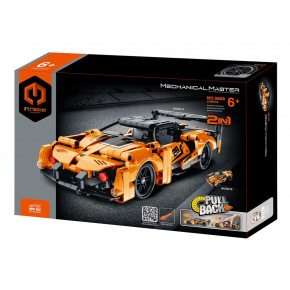 Stavebnice iM.MASTER 2v1 auto na zpětné natažení plast 278 dílků oranžové v krabici 29x20x6cm