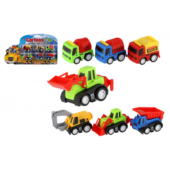 Teddies Set Baufahrzeug Mini 6 Stück Kunststoff 4,5-6cm mit Rückzug auf Karte 30x18x3cm
