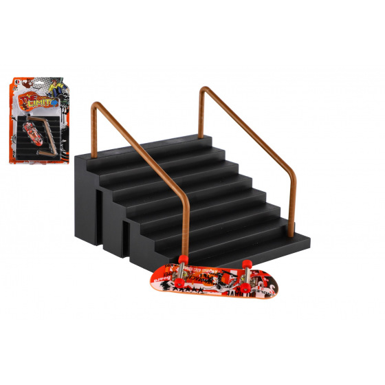 Teddies Skateboard prstový plast 9cm se schůdky a zábradlím na kartě