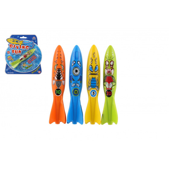 Teddies Torpedo zum Tauchen aus Kunststoff 13cm 4 Farben auf Karte 17x18cm