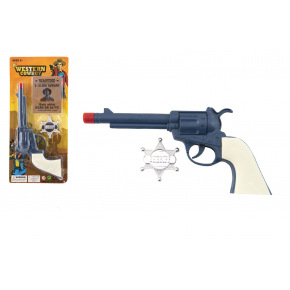 Teddies Pištoľ revolver klapač plast 23x12cm s šerifským odznakom na karte