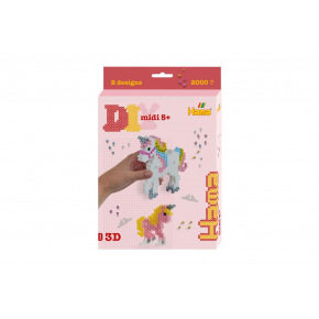 Zažehlovací korálky Hama MIDI Jednorožci 3D 2000 ks v krabici 17x25,5x3cm