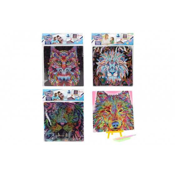 Teddies Kreativ-Set Diamantmalerei Tiere 20x20cm mit selbstklebenden Diamanten 4 Arten auf Karte 21x26cm