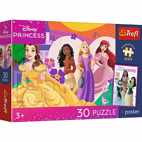 Trefl Puzzle Premium Plus Kids - Disney Princess 27x20cm + plakát 30 dílků v krabičce 21x14x4cm
