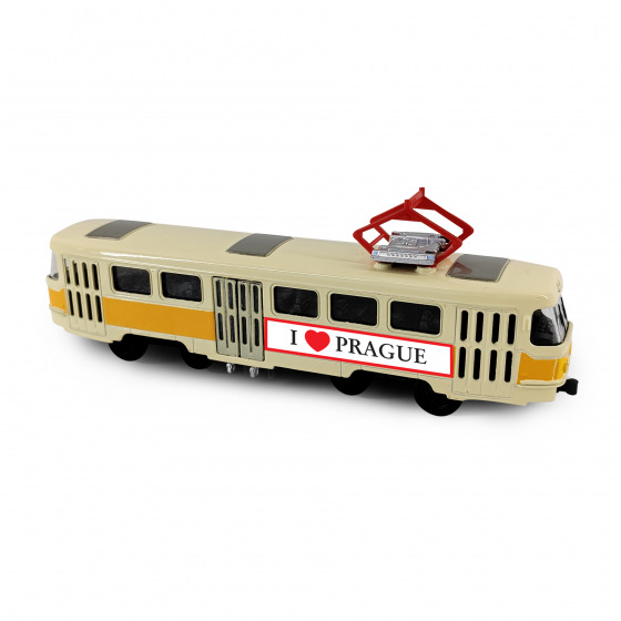 Rappa Kovová česká retro tramvaj žlutá 16 cm PRAGUE otevírací dveře