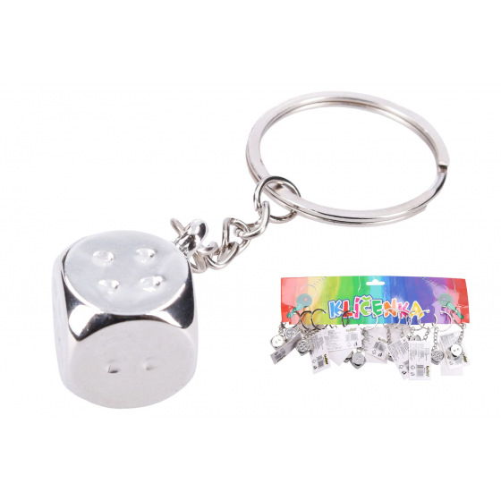Wiky Schlüsselanhänger/Schlüsselbund Spielwürfel Metall 8cm silber