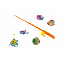 Teddies Spiel Fische/Angler magnetisch Kunststoff 5 Stk.+Rute Kunststoff 39cm 2 Farben auf Karte