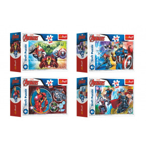 Trefl Minipuzzle 54 elementy Avengers/Heroes 4 rodzaje w pudełku 9x6,5x4cm 40 sztuk w pudełku