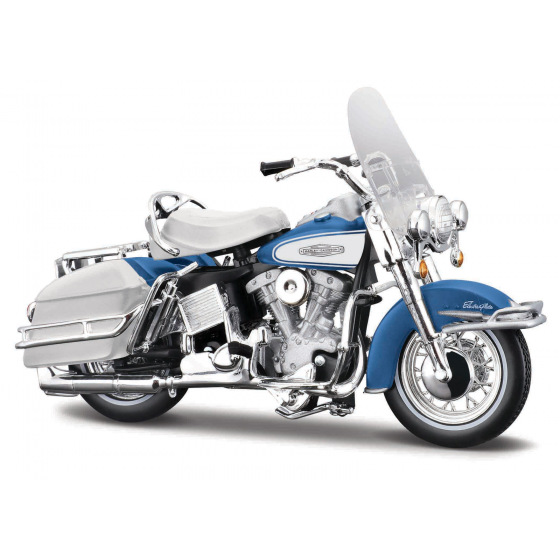 Maisto - HD - Motocykel - 1966 FLH Electra Glide, modro-biela, séria 44, blister box, 1:18