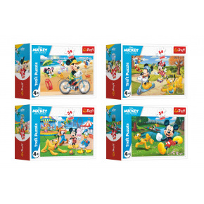 Trefl Minipuzzle 54 dielikov Mickey Mouse Disney / Deň s priateľmi 4 druhy v krabičke 9x6,5x4cm 40ks v box