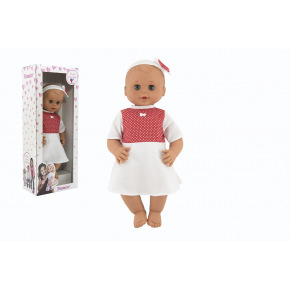 Lalka/Dziecko Hamiro miga 50cm, ciało stałe, sukienka biała + czerwone kropki w pudełku 24x60x15cm 0m+
