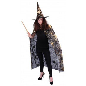 Rappa Čarodejnícky plášť s klobúkom a pavučinou pre dospelých/Halloween