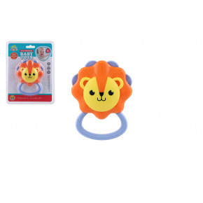 Chrastítko lev plast 9x11cm na kartě 0m+