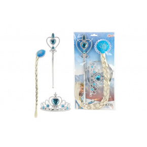 Sada krásy plast korunka,žezlo,cop Ledová princezna na kartě 19x35x1cm