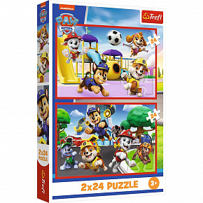 Trefl Puzzle 2v1 Tlapková patrola/Paw Patrol: Psí den plný zábavy 2x24 dílků 27,5x18cm v krabici 19x29x4cm