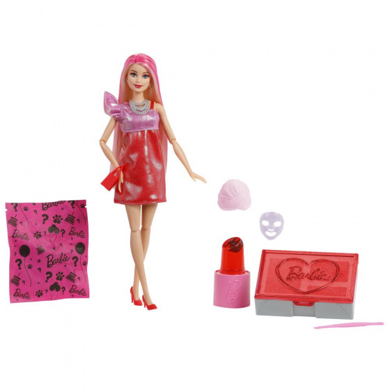 Mattel BRB PARTY REVEAL BARBIE GLAM PARTY - ČERVENÁ