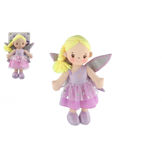 Panenka víla Fialka hadrová/látková 40 cm na kartě v sáčku