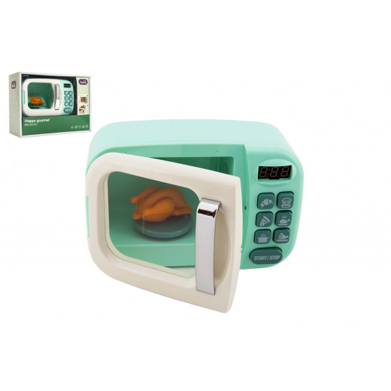 Teddies Mikrovlnná rúra s doplnkom plast 20x13cm na batérie so svetlom so zvukom v krabici 29x22x12cm 18m+