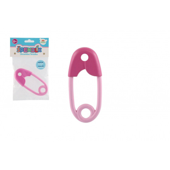 Teddies Chrastítko špendlík plast 12cm růžové 12x19cm v sáčku 0m+