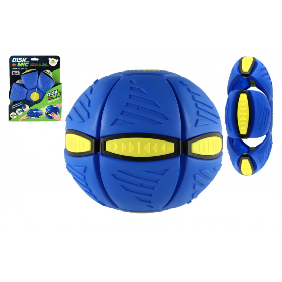 DiskMíč - Hoď disk, chyť míč! plast 22cm modrý na kartě 21,5x27x7cm