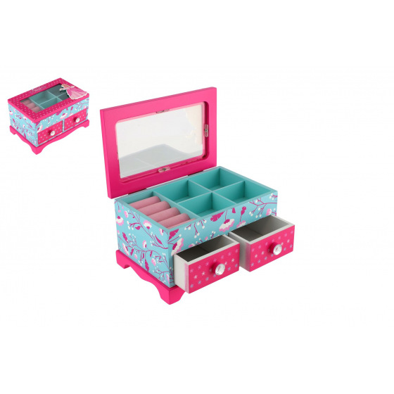 Teddies Schmuckschrank Princess 2 Schubladen klappbarer Deckel Holz 18x12,5x12cm in Schachtel