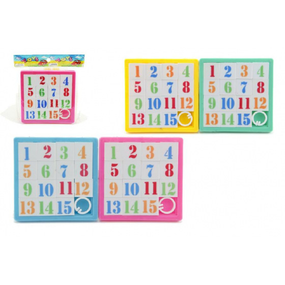 Teddies Přesouvačka hlavolam čísla plast 8x8cm, asst 4 barvy