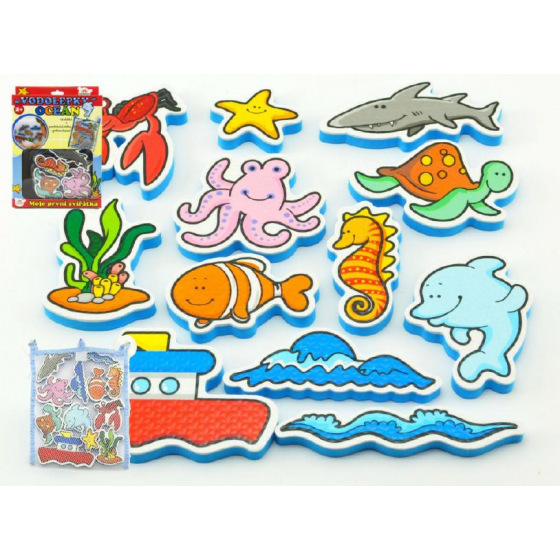 Teddies Wasserkleber Meine ersten Tiere Ozean Schaumstoffset mit Netz 12 Stück in Schachtel 19x27x5cm