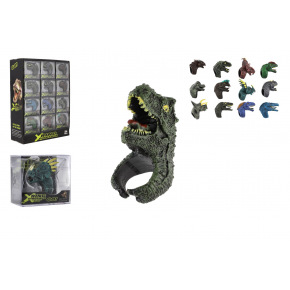 Teddies Prstienok dinosaurus nastaviteľný plast 2x4cm mix druhov v blistri 24ks v boxe
