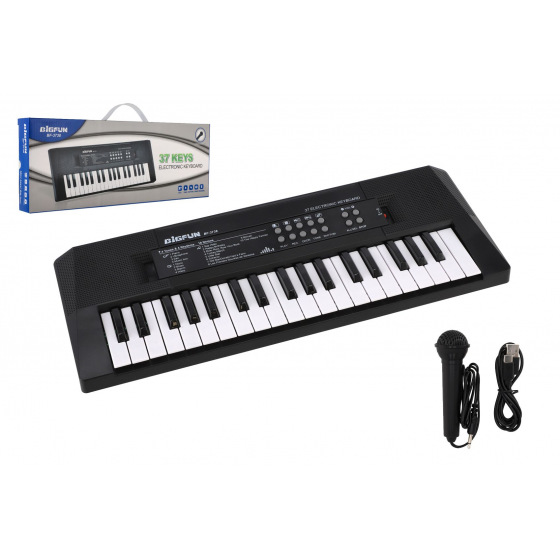 Pianko/Varhany/Klávesy 37 kláves plast 40cm napájení na USB + mikrofon v krabici 41,5x16x4,5cm