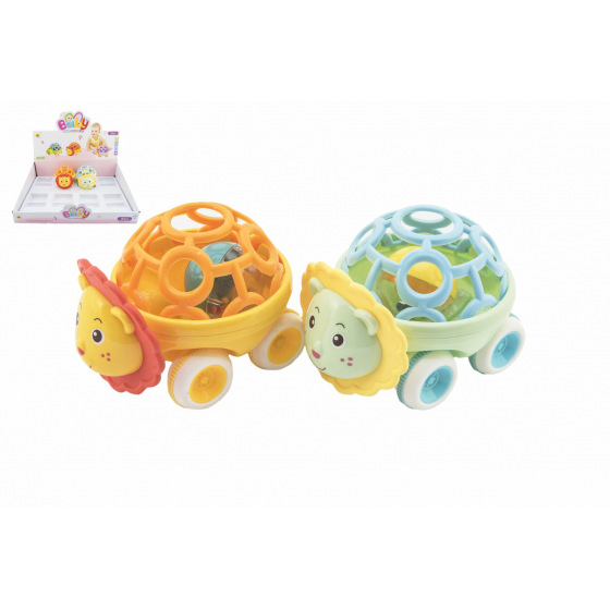Teddies Hrkalka autíčko zvieratko plast 14cm 2 farby na voľný chod