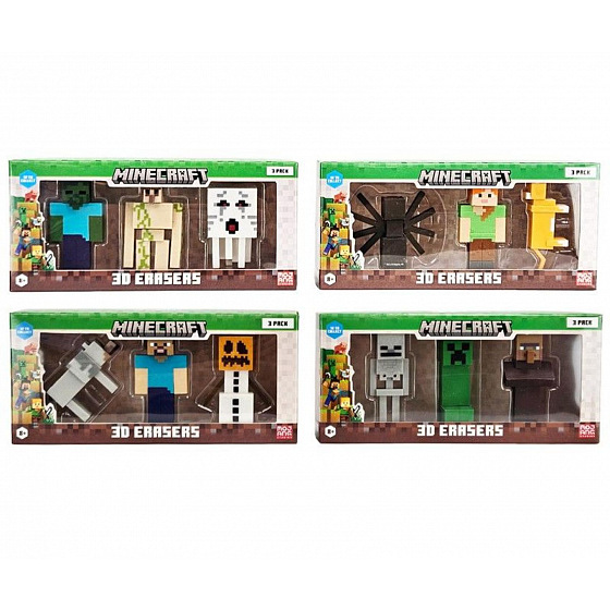 Teddies Sada 3D gum Minecraft 3ks mix druhů v krabičce 16,5x8x4,5cm