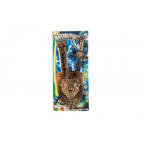 Meč se štítem a pouzdrem plast 55cm na kartě 25x57cm