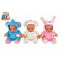 Teddies Baby in Overall mit festem Körper 25cm batteriebetrieben mit Sound 3 Farben 9 Stück im Karton