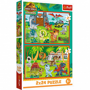 Trefl Puzzle 2v1 Jurský svět: Malí dinosauři 2x24 dílků 27,5x18cm v krabici 19x29x4cm