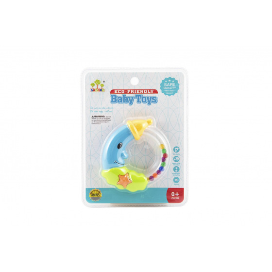 Teddies Chrastítko měsíc plast 11cm 2 barvy na kartě 0+