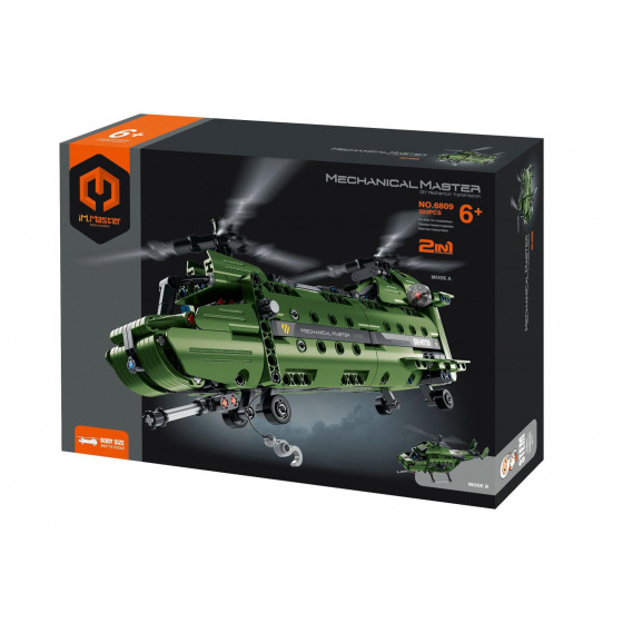 Stavebnice iM.MASTER 2v1 vrtulník s mechanickým pohonem plast 393 dílků v krabici 31x23x7cm