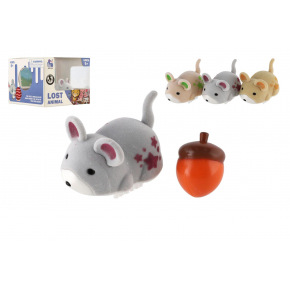 Teddies Veverka se žaludem plast 5cm na baterie 3 barvy v krabičce 9x7x9cm 