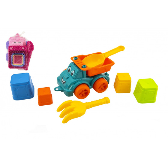 Teddies Sada na písek 6ks plast auto na volný chod s doplňky 2 barvy